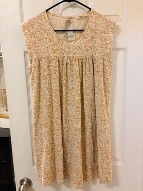 Known Supply Sleeveless Cream Mini Dress with Gold Lotus Blossom Print Sz S